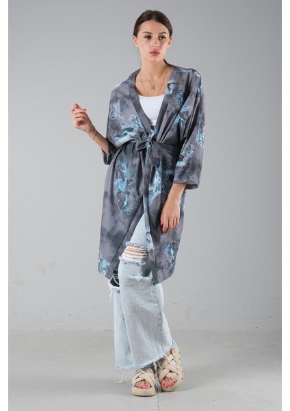 Gri Desenli Krep Kimono 0107129.06