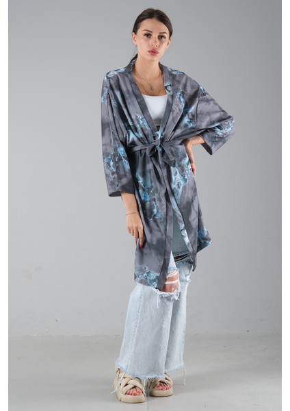 Gri Desenli Krep Kimono 0107129.06