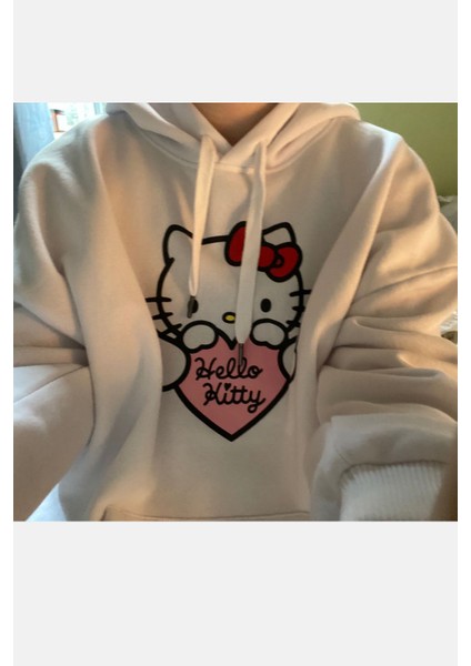 Hello Kitty Love Beyaz Kapşonlu Sweatshirt fiyatları