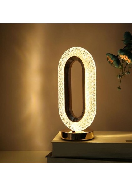 Dekoratif Kristal Şarjlı Masa Lambası, Gold LED Abajur, Dokunmatik 3 Renk Modu