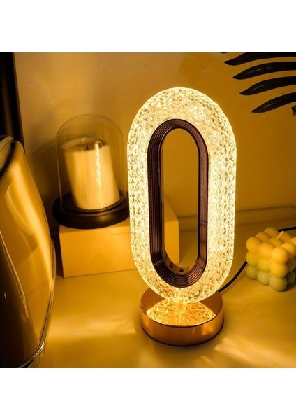 Dekoratif Kristal Şarjlı Masa Lambası, Gold LED Abajur, Dokunmatik 3 Renk Modu