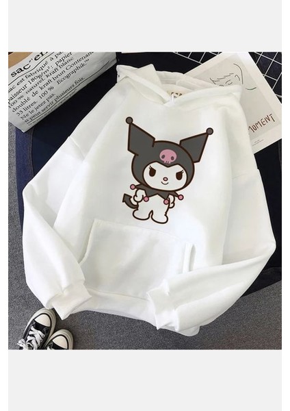 Kuromi Beyaz Kapşonlu Sweatshirt