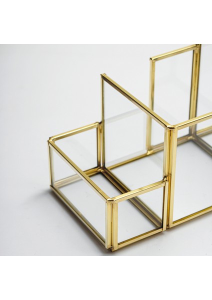 20x11x10cm Kalemlik Fırçalık Organizer Pirinç Gold Cam Ofis Dekoratif El Yapımı fiyatları