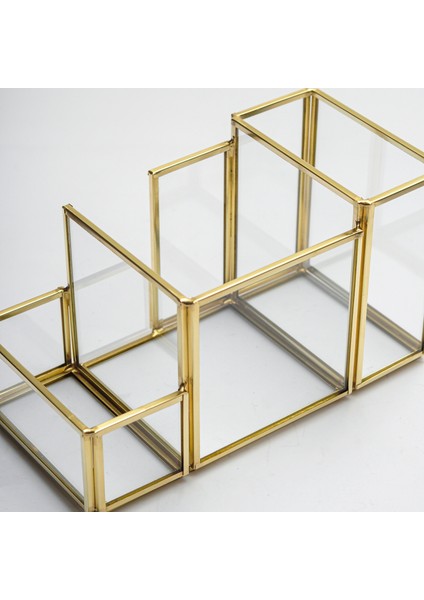 20x11x10cm Kalemlik Fırçalık Organizer Pirinç Gold Cam Ofis Dekoratif El Yapımı modelleri