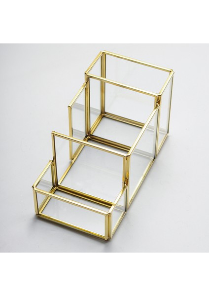 20x11x10cm Kalemlik Fırçalık Organizer Pirinç Gold Cam Ofis Dekoratif El Yapımı fırsatları