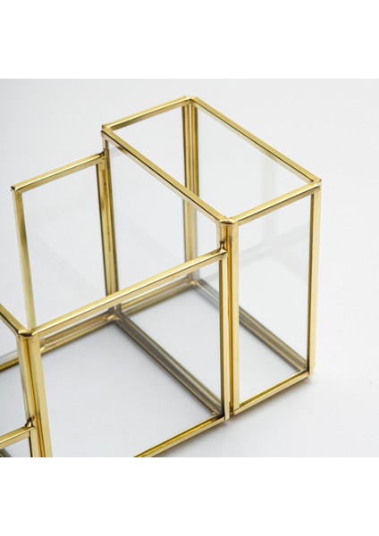 20x11x10cm Kalemlik Fırçalık Organizer Pirinç Gold Cam Ofis Dekoratif El Yapımı indirimleri
