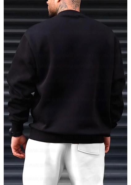Erkek Siyah Dreamer Baskılı 0 Sıfır Yaka Oversize Salaş Bol Kesim Polar Sweatshirt fiyatları