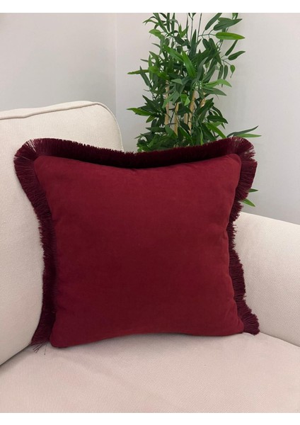 Tuğçe Demir Home Desıgn Bordo Püskül Kenar Dekoratif Kırlent Kılıfı 43X43 fiyatları