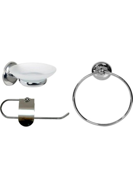 New Banyo Set 1 (K Havluluk+Y Havluluk+K Sabunluk) Kağıt Havluluk+Yuvarlak Havluluk+Katı Sabunluk