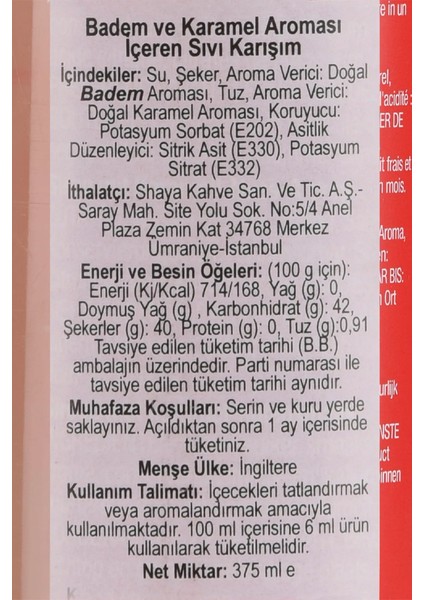 Toffeenut Lezzet Şurubu 375ML fiyatları