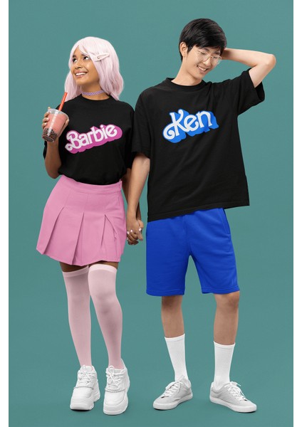 Barbie & Ken Baskılı Siyah Çift Tişörtü