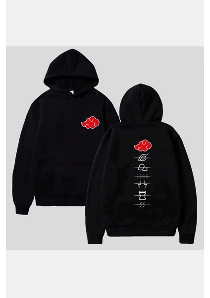 Akatsuki Bulut Ön-Arka Siyah Kapşonlu Sweatshirt