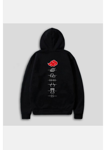 Akatsuki Bulut Ön-Arka Siyah Kapşonlu Sweatshirt