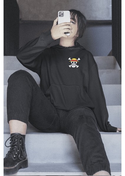 Anime One Piece Hasır Şapka Korsanları Ön - Arka Baskılı Kapşonlu Sweatshirt fiyatları