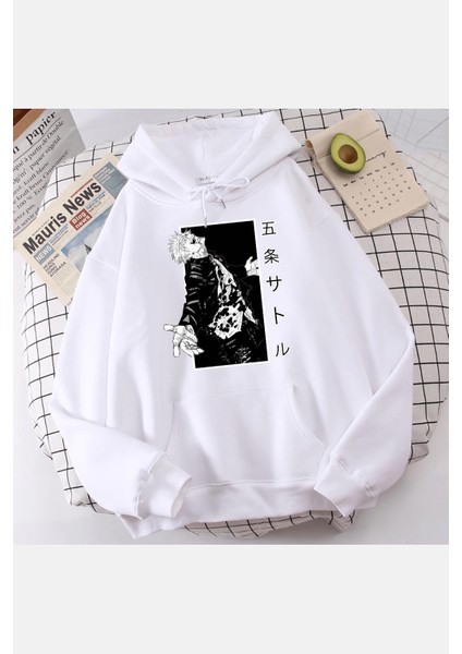 Jujutsu Kaisen Crayz Gojo Beyaz Kapşonlu Sweatshirt