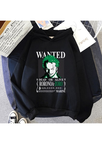 Anime One Piece Zoro Wanted Kapşonlu Sweatshirt