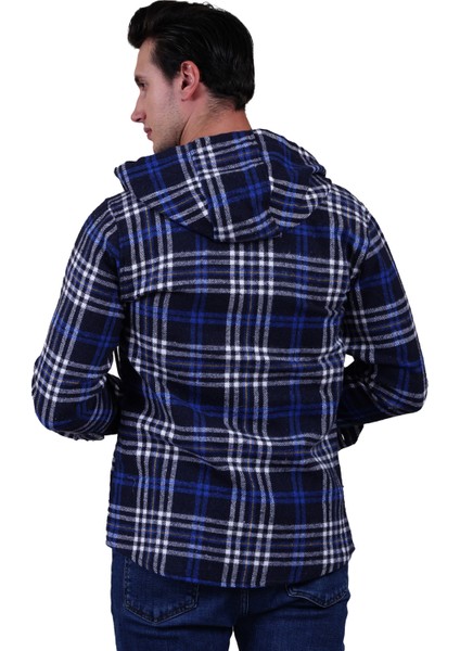Mavi Beyaz Lacivert Ekoseli Kapüşonlu Çift Cep Yünlü Kışlık Oduncu Ceket Gömlek fırsatları