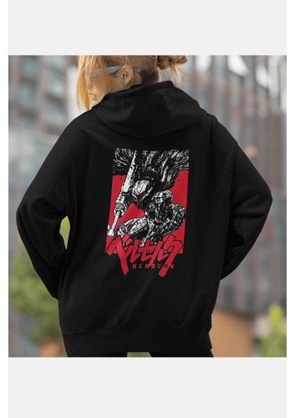 Berserk Ön Arka Baskılı Red Desing Kapşonlu Sweatshirt