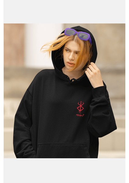 Berserk Ön Arka Baskılı Red Desing Kapşonlu Sweatshirt