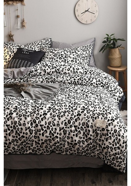 Lastikli Çarşaflı Nevresim Takımı Çift Kişilik Leopar Premium Cotton 64S