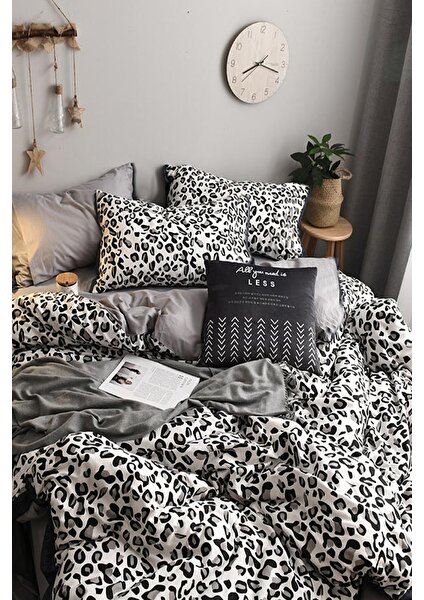 Lastikli Çarşaflı Nevresim Takımı Çift Kişilik Leopar Premium Cotton 64S