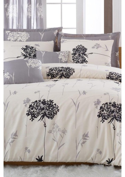 Çift Kişilik Kolay Ütülenir Nevresim Takımı Efil Bej-Gri