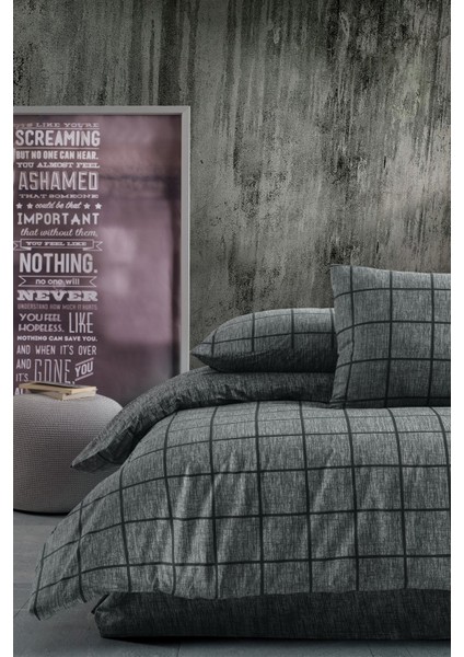 Ranforce Çift Kişilik Lastikli Çarşaflı Nevresim Takımı Kare Siyah indirimleri