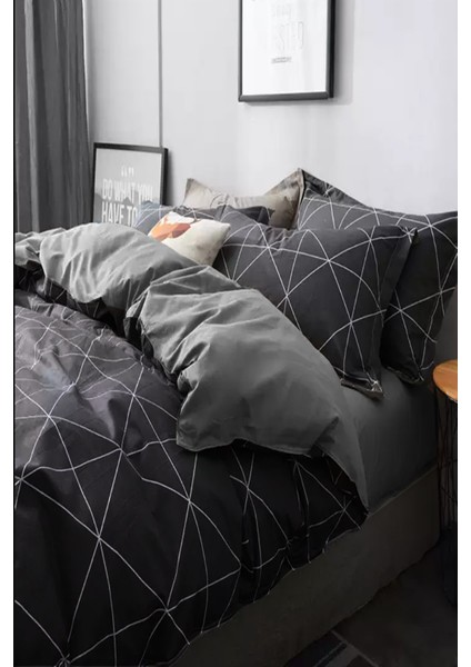 Lastikli Çarşaflı Nevresim Takımı Çift Kişilik Geometric Gri fiyatları