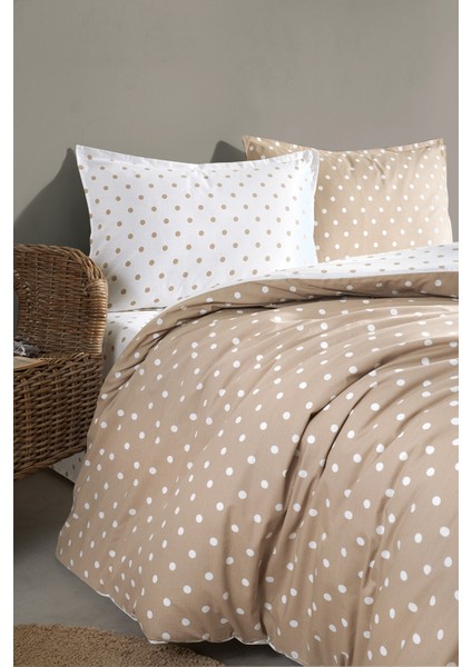 Cote Blanc Dots Capuccino  Pamuk Ranforce Çift Kişilik Çift Taraflı Nevresim Takımı 200X220