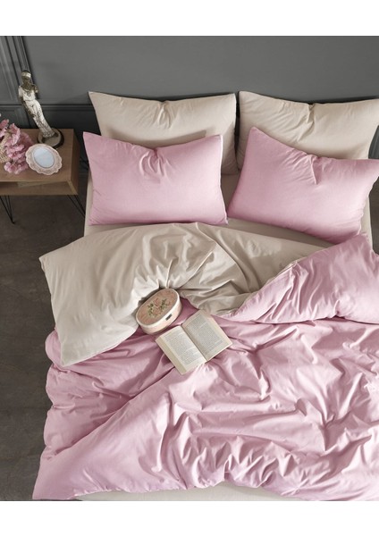 Lastikli Çarşaflı Çift Kişilik Nevresim Takımı | Pudra Bej |