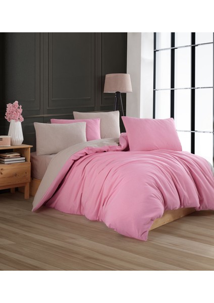 Lastikli Çarşaflı Çift Kişilik Nevresim Takımı | Pudra Bej | fırsatları