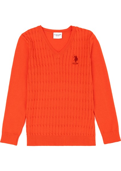 U.S. Polo Assn. Kız Çocuk Oranj Triko Kazak 50275632-VR181