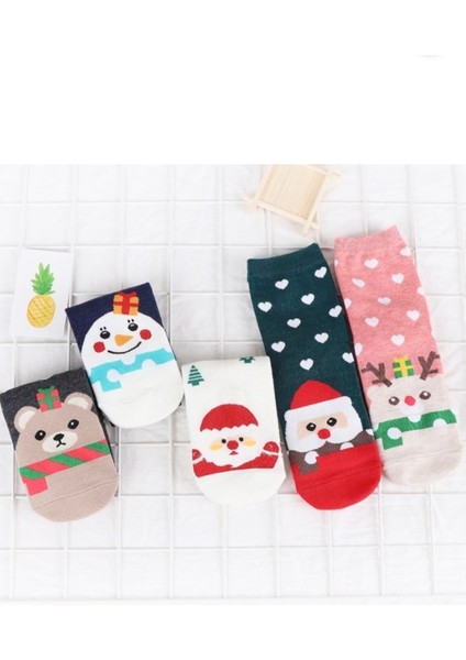 5 Çift Yılbaşı Christmas Noel Renkli Patik Çoraplar Seti
