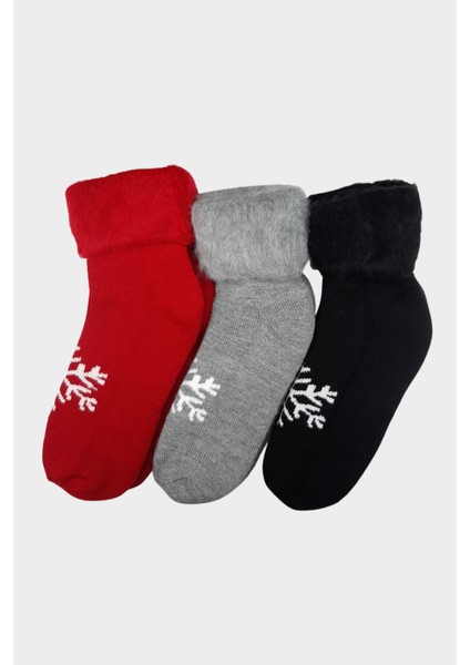 3'lü Set Kar Desen Içi Şardonlu Termal Patik Çorap