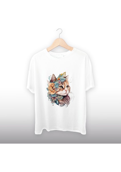 Çiçek Taçlı Kedi Unisex Tişört