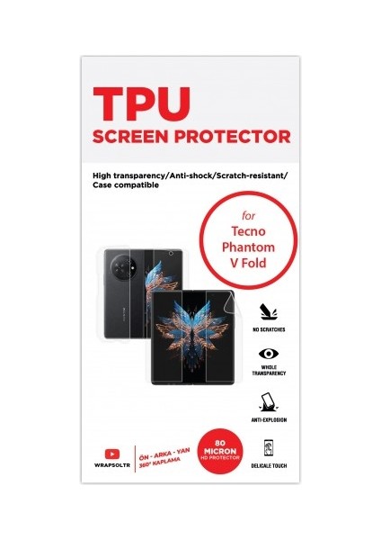 Tecno Phantom V Fold Ön, Arka ve Yan 360 Derece Tam Kaplama Tpu Film fiyatları