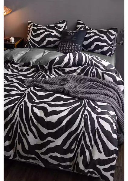 Lastikli Çarşaflı Nevresim Takımı Çift Kişilik Zebra Siyah modelleri