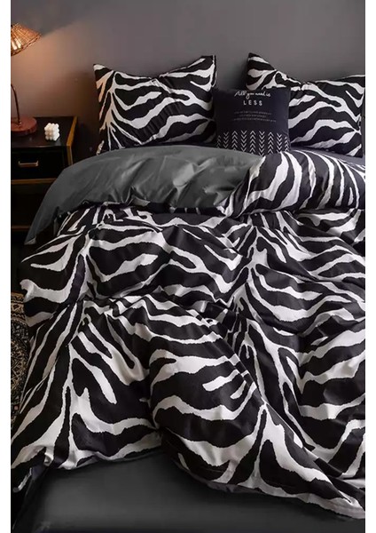 Lastikli Çarşaflı Nevresim Takımı Çift Kişilik Zebra Siyah fırsatları