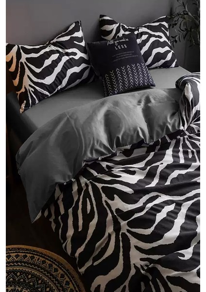 Lastikli Çarşaflı Nevresim Takımı Çift Kişilik Zebra Siyah indirimleri