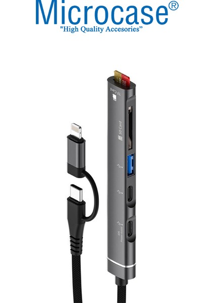 USB 3.0 Lighting+Type-C 5in1 Port Çoklayıcı Hub Alüminyum Slim Kasa - AL4130