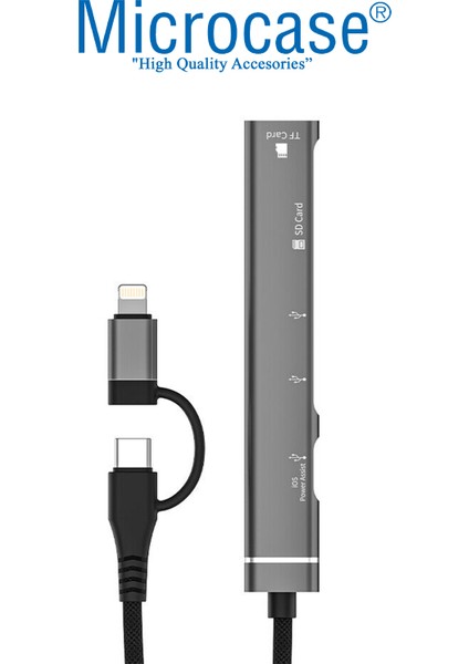 USB 3.0 Lighting+Type-C 5in1 Port Çoklayıcı Hub Alüminyum Slim Kasa - AL4130