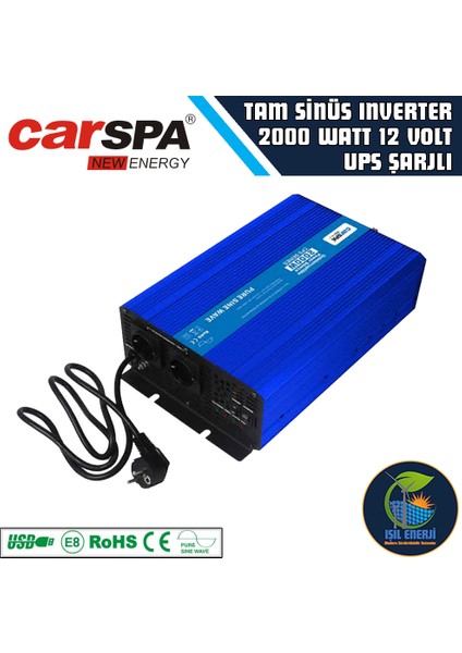 Tam Sinus 2000 Watt 12 Volt Ups Şarjlı Inverter - 2000 Watt 12 Volt Ups Charger