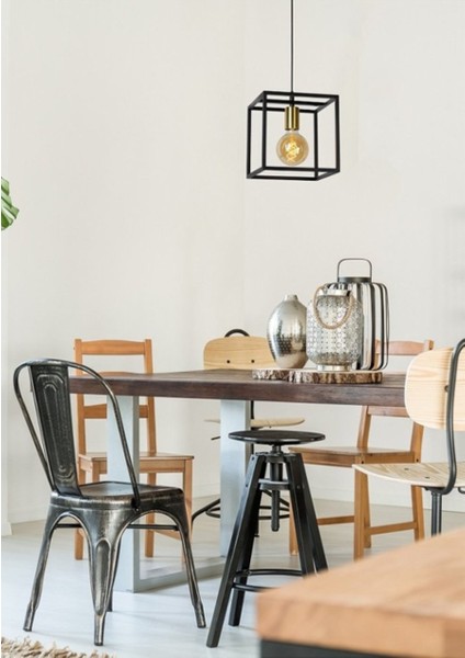 Modern1,vintage Siyah 25X25CM 1XE27 Duylu Küp Metal Sarkıt Tekli Avize