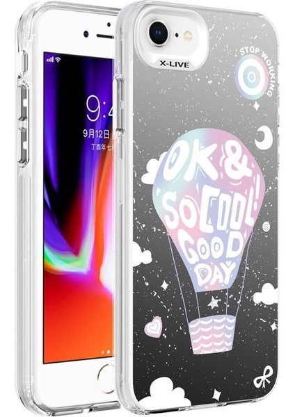 Apple iPhone 8 Kılıf Desenli Silver Sert Kapak