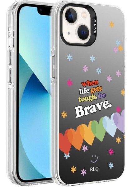 Apple iPhone 13 Kılıf Desenli Silver Sert Kapak
