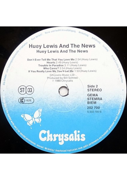 Alithestereo Huey Lewis And The News  – Huey Lewis And The News  -  Rock Tarz Plak Alithestereo