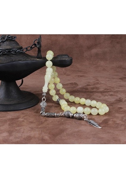 Gümüş Püsküllü Damla Kehribar Tesbih