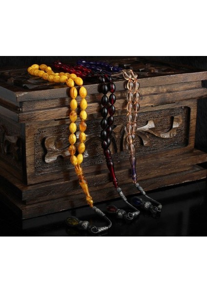 Gümüş Kazaz Püsküllü 3 Lü Kehribar Tesbih Seti