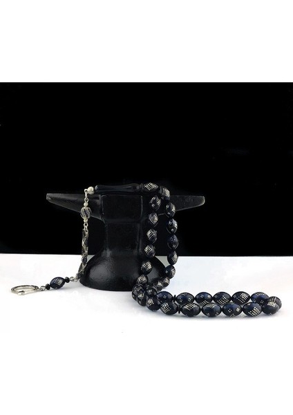 Gümüş Işlemeli Özel Tasarıma Ateş Kehribar Tesbih