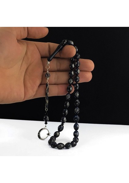 Gümüş Işlemeli Özel Tasarıma Ateş Kehribar Tesbih modelleri